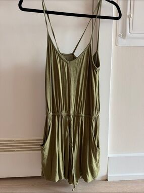 Zaful Olive Green Spaghetti-Strap Mini Romper Dress